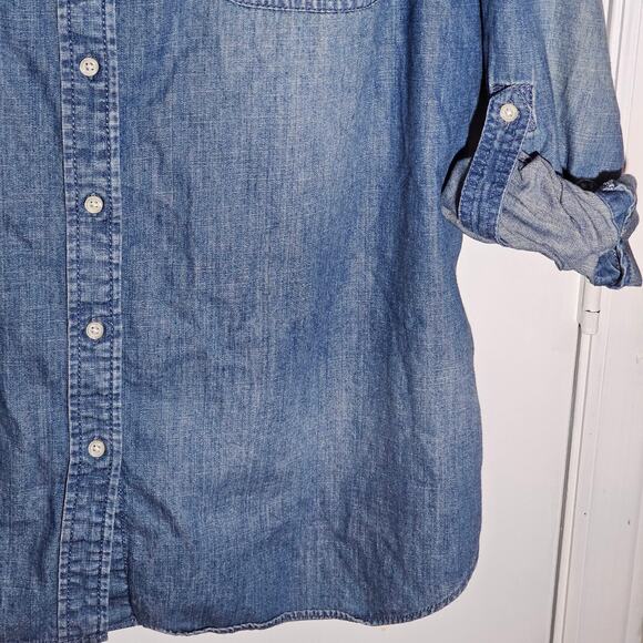 Talbots Denim Button Up Roll Tab Sleeve Sz 2X 100% Cotton Soft Minimalist - Picture 3 of 7